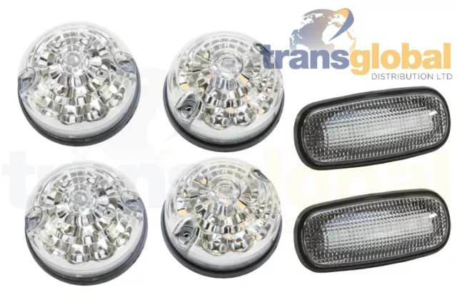 Clear LED Front & Side Indicator Light Set for Land Rover Defender TD5 Bearmach