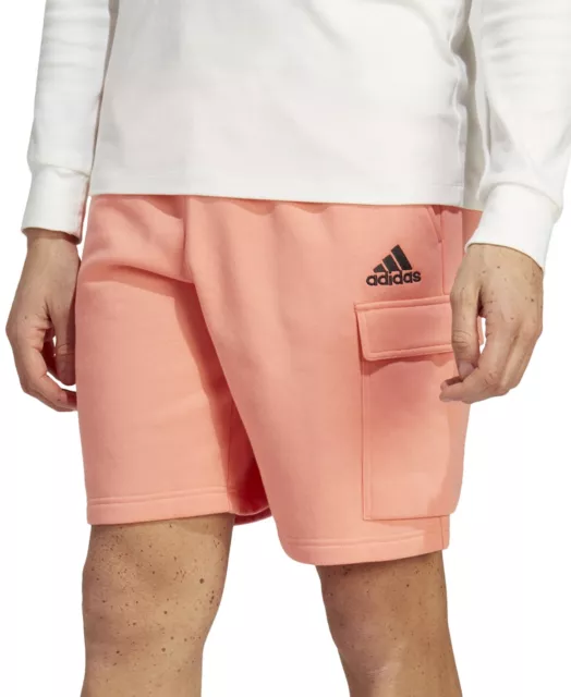 Adidas Mens Essentials Fleece Cargo Shorts Small Coral Orange