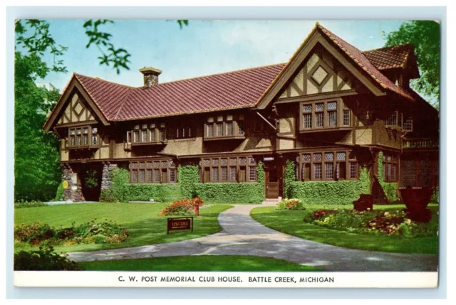 c1940's C.W Post Memorial Club House Battle Creek Michigan MI Vintage Postcard