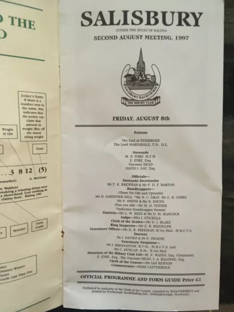 Salisbury Races Card August 1997 2