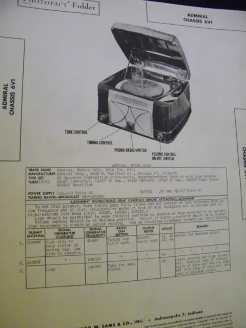 Photofact Folder Olympic Model Rtu-3H Howard W. Sams & Co. 1949