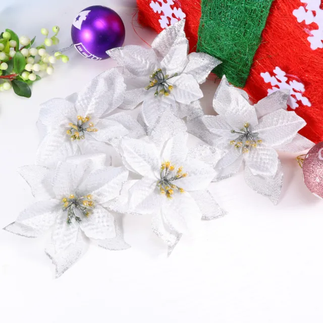 6 pz ornamenti fiore di Natale fiori di seta albero scintillante
