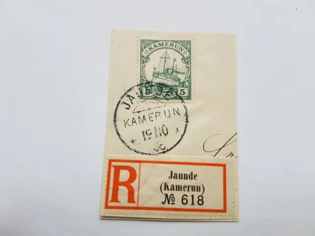 Kamerun Deutsche Kolonie Mi.Nr.21 Stempel Jaunde 19.10.06 mit Einschreibenzettel