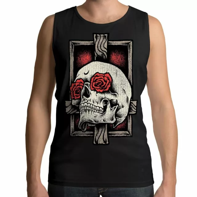 Gothic Skull Mens Tank Top Cross Roses