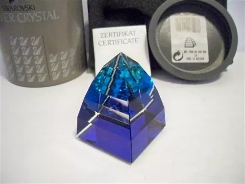 Swarovski Pyramid Paperweight Small Bermuda Blue 013946 Mib Coa