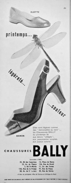 Publicité De Presse 1953 Bally Chaussure Femme Printemps Manon Eliette Libellule