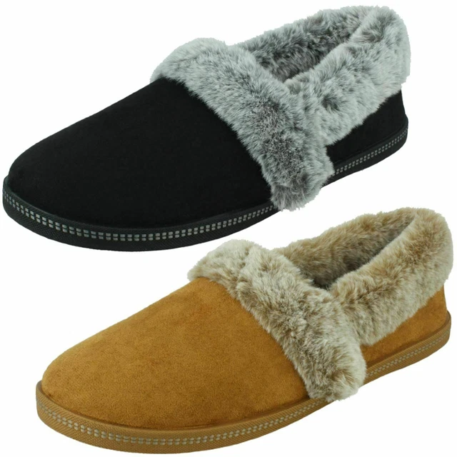 Femmes Skechers Mémoire Mousse, Bord Fausse Fourrure Pantoufles: Cosy Camp Team