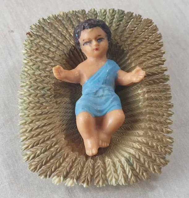 Ancienne figurine en plastique, Jésus de crèche, Déposé France, vintage