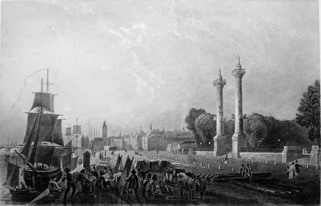 BORDEAUX - unloading of goods on the docks in the 19th century - engraving of the 19th century