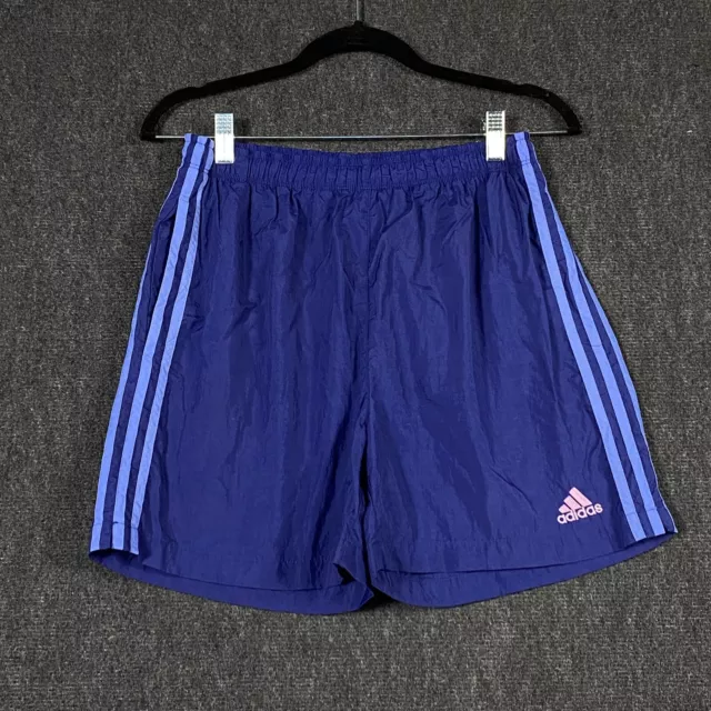 Adidas Womens Small Nylon Shorts Royal Blue 3 Stripe Logo Pockets
