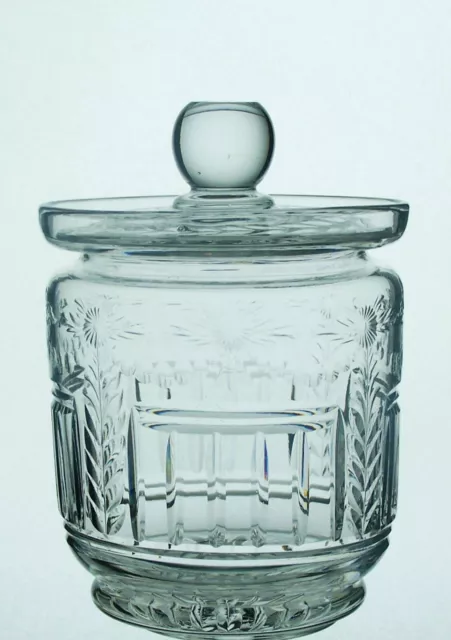 Large Vintage Lead Crystal SUNFLOWER Cut Glass Lidded Jam Preserve Pot  - 16cm