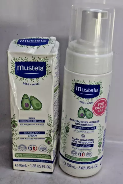 Mustela Baby Infant Newborn Cradle Cap Foaming Shampoo & Cream 2 pc Bundle Pack