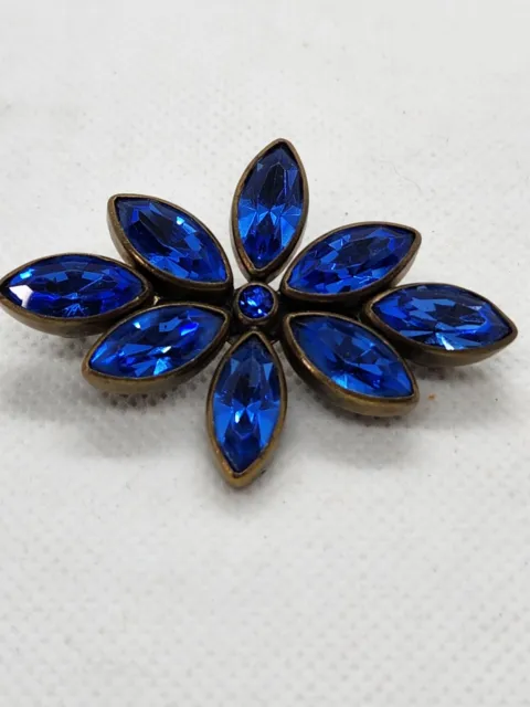 Vintage Royal Blue Glass Flower Shaped Brooch Pin Faceted Costume Jewerly 1940's