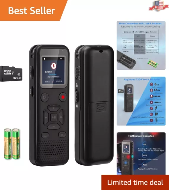 Portable Digital Voice Activated Recorder - Playback Audio Recording - 72GB