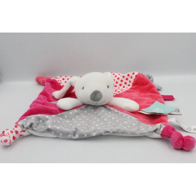 Doudou plat lapin rose gris blanc pois étoiles OBAIBI - 23445