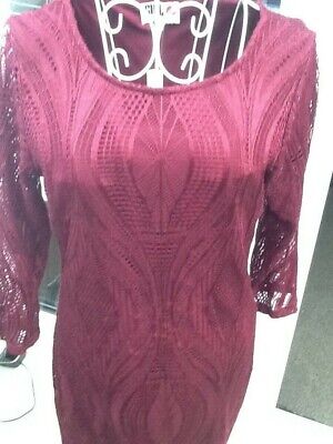 Ladies Chelsea Girl/River Island Burgundy Lace Midi Sheath Dress Size 14