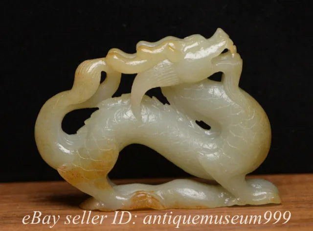 3.4" Chinese Natural Hetian Nephrite Jade Carved 12 Zodiac Dragon Beast Statue