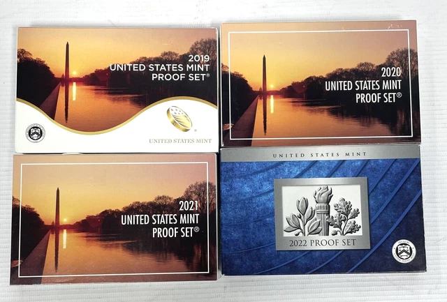 Lot of 4 2019-2022 Complete United States Mint Proof Sets with Boxes and COA