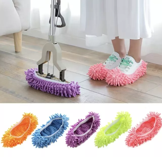 1 Pair of Reusable Mop Microfibre Shoes Dust Floor Cleaning Slippers Mop Cap -