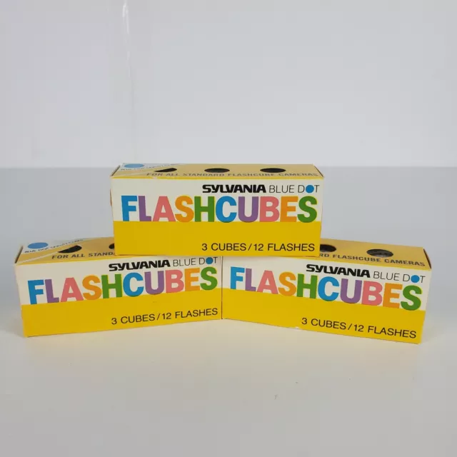 Paquete de 3 cubos flash de punto azul vintage Sylvania lote de 3 36 flashes