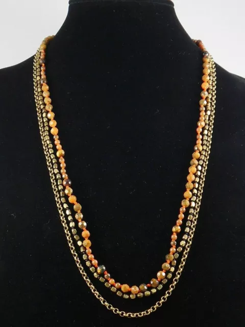 Fossil Goldtone FOLKLORIC Tiger's Eye Multi Strand Convertible Necklace JA3842