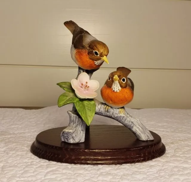 Vintage 1986 Andrea by Sadek Robins on Cherry Blossom Tree Branch Figurine 7667