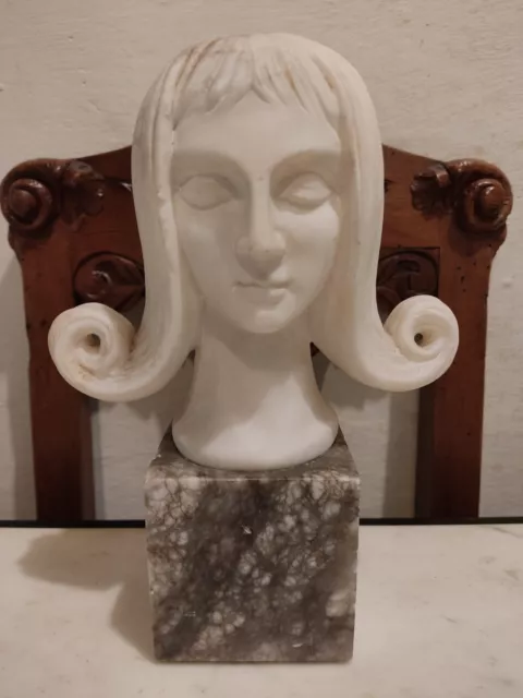 Originale Scultura In Marmo Mezzo Busto Di Giovane Donna Art Deco'