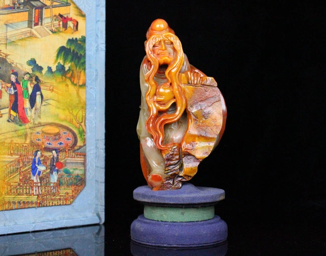 Chinese Exquisite Handmade Arhat Carving Shoushan Stone Statue