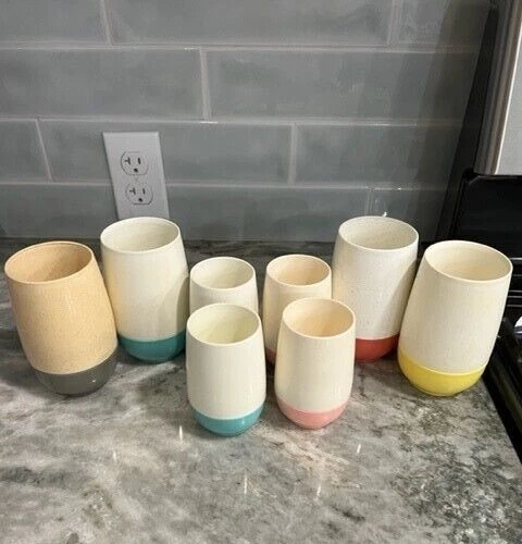 Vintage Vacron Bopp Decker Vacuum Tumbler MCM Pink, Aqua, Yellow, Grey Set Of 8