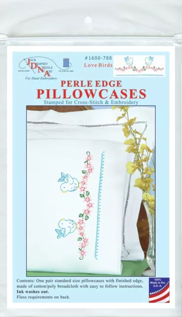 Jack Dempsey Stamped Pillowcases W/White Perle Edge 2/Pkg-Love Birds 1600 788