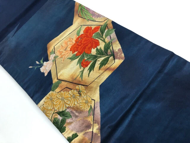 6141309: Japanese Kimono / Vintage Nagoya Obi / Woven Peony & Chrysanthemum