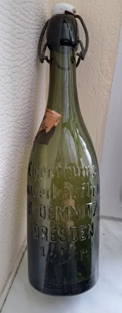 uralte Bierflasche Dresden (vor 1905) mit Restetikett-sehr selten!!