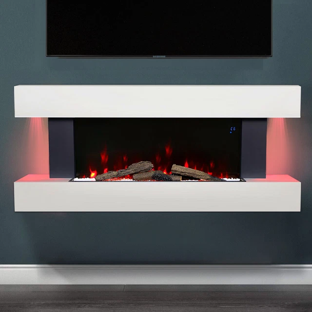 White Freestand/Wall Electric Fireplace LED Light Flame Effect Fire Heater Stove