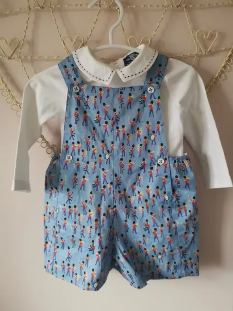 Trotters Thomas Brown Blue Guardsman Alfie Bib Shorts Set 3-6 months