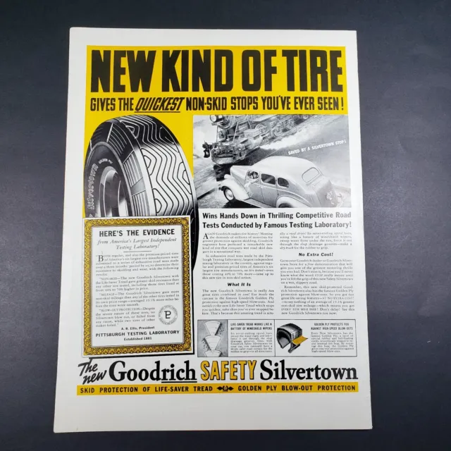 1938 Print Ad Goodrich Silvertown Automobile Tires Quick Stop Railway AD1-8