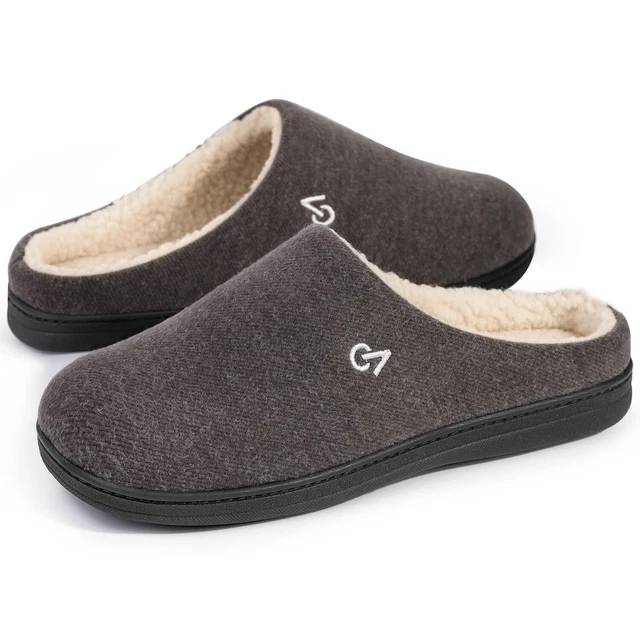 Mens Warm Fuzzy Lined Scuff Slippers Bedroom Memory Foam Slip On Mule House Shoe