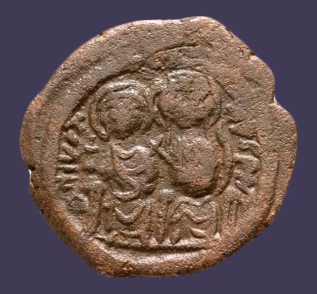 Archaios | Byzantine JUSTINUS II  & SOPHIA Half Follis | AE | i62.6