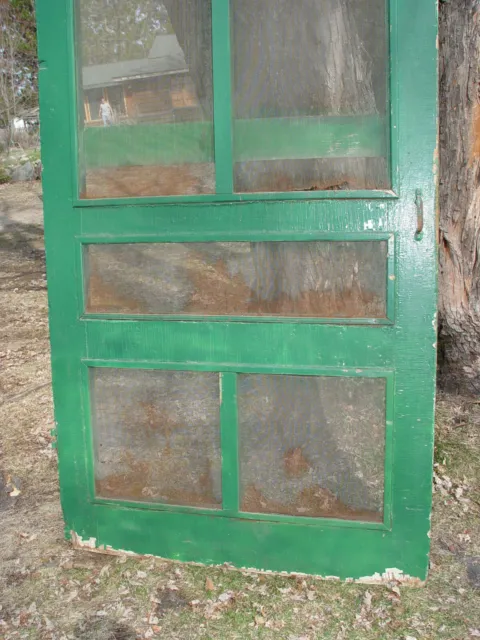 Vintage 1930s Green Painted Wooden Mortised Screen Door 3