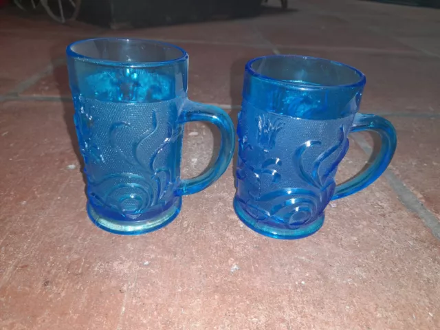 Jugendstil Pressgläser Gläser Pressglas Set Paar 2 Stück blau alt antik 3