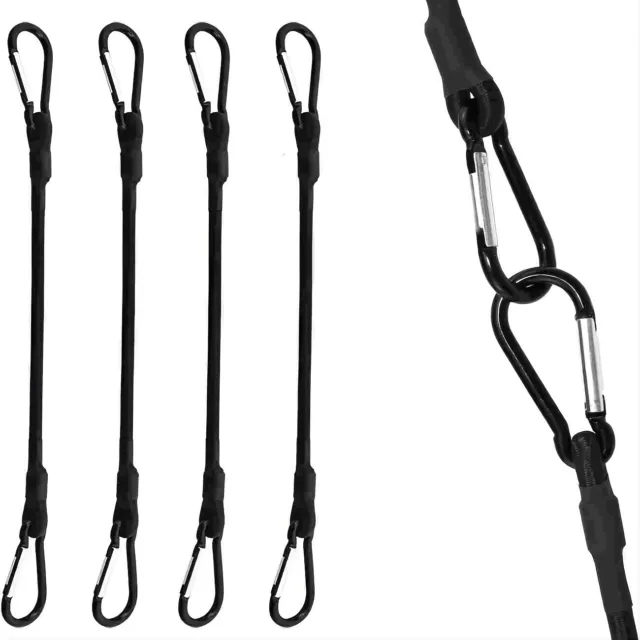 New 4pcs 24 Inch Bungee Cord Straps, Carabiner Hooks, Premium Heavy Duty Straps