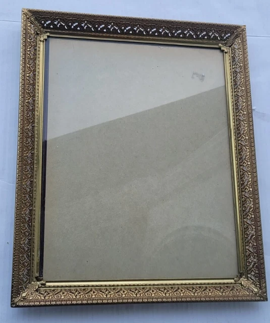Vintage Brass 13x16 Large Gold Filigree Hanging Picture Frame Or Vanity Tray GUC
