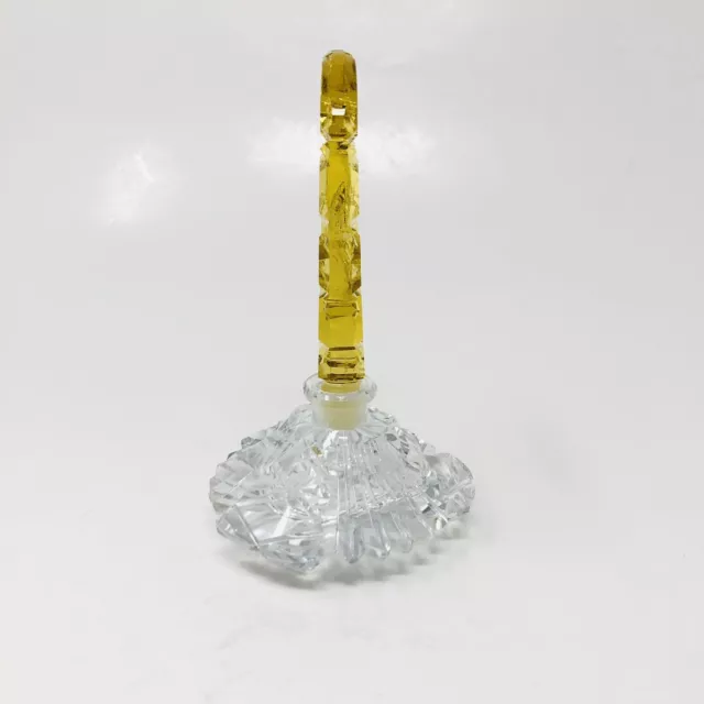 Vintage Czech Perfume Bottle Clear Crystal Yellow Dauber Signed 5.5" 2