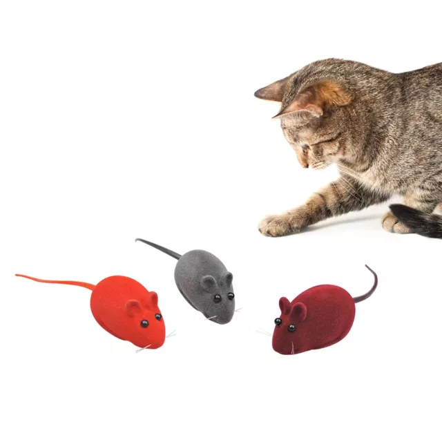 Andiker 3Pcs Cat Mouse Toy, Flocking Squeaking Mouse Cat Toy 3 Random Colors ...