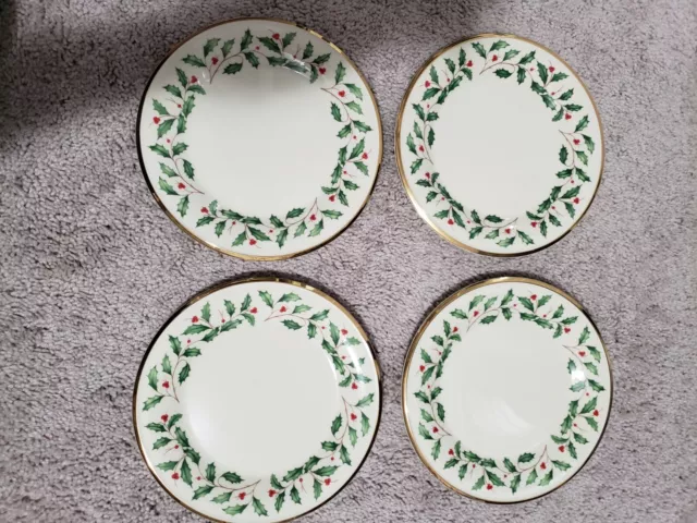 Lenox Holly Berry Holiday Salad Plates 8" Set of 4 - NEW!