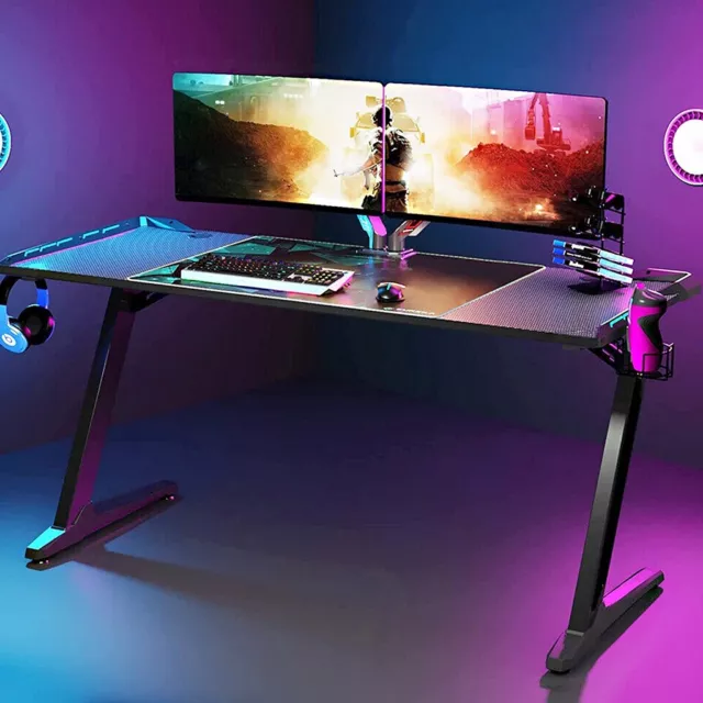 Gaming Tisch mit LED RGB Gaming Schreibtisch Computertisch Gamer 100/120/140cm