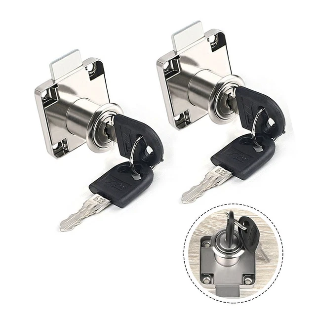 2PCS Furniture Drawer Lock/Matching-Key Drawer Lock Bolt Cam Lock Silver Kit Set
