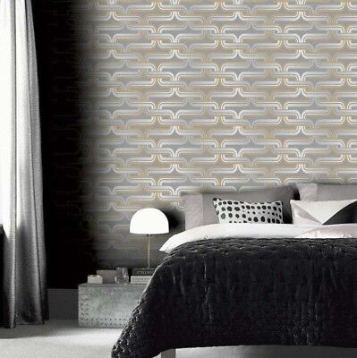 Arthouse retrò bianco grigio maglia catena 60s 70s Vintage Effetto Carta Da Parati 902406 
