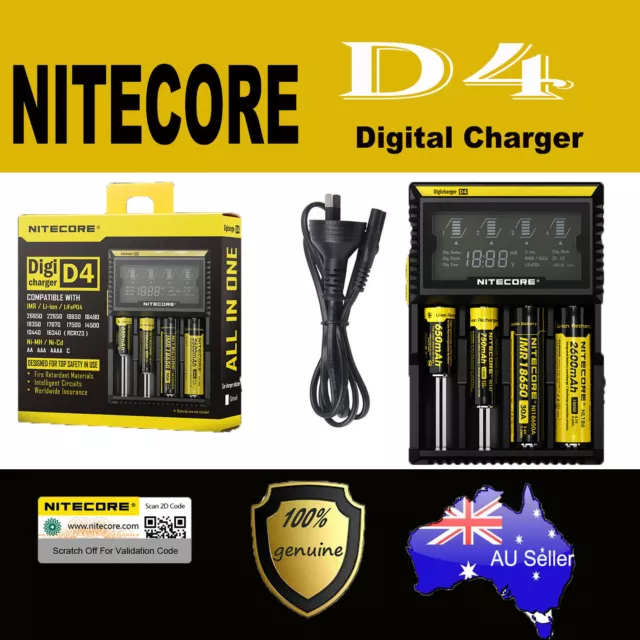 Nitecore D4 LCD Smart Battery Digi charger IMR Li-Ion LiFePO4 Ni MH Cd AAA