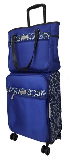 Samantha Brown 22" Spinner with Satchel 2-piece Set Navy Leopard NWT
