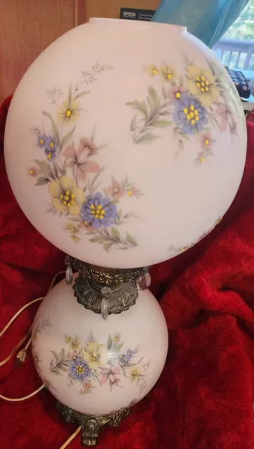 Antique Victorian Glass Hand Painted  Round Globe, Vintage Shade Unique